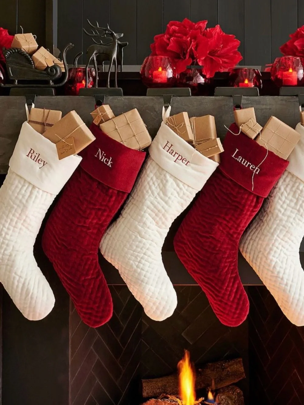 Pottery Barn Channel Quilted Velvet Christmas Stocking Red Mom Personalized